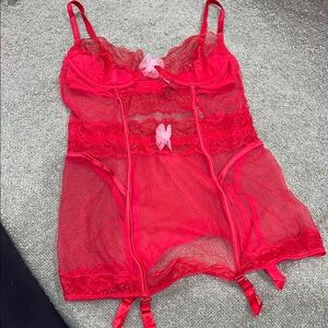 Victoria's Secret Red Sheer Chemise with Lace Details